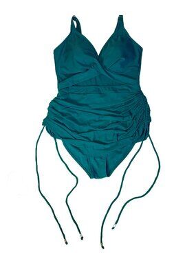 Blooming Jelly Dark Teal One-Piece Swimsuit With Adjustable Mesh Skirt Size L
